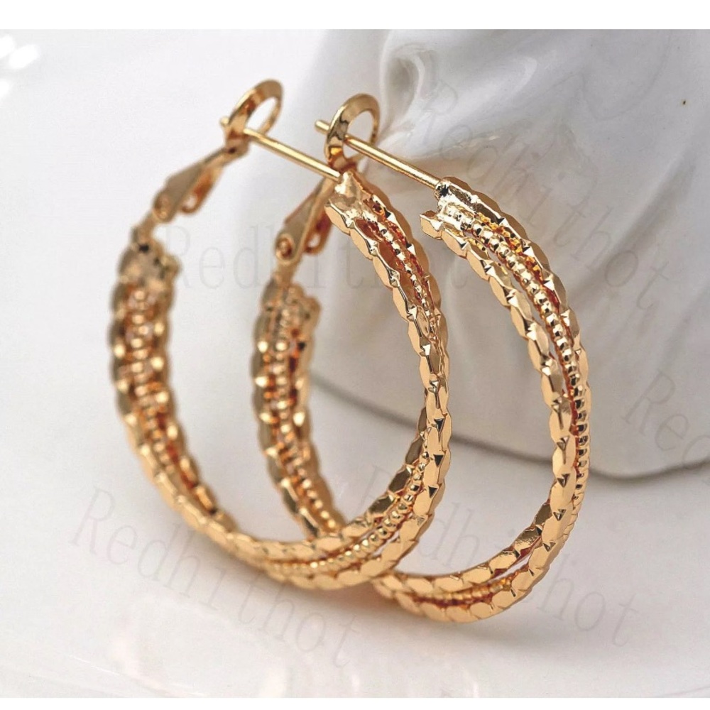 Gold Filled 3-Layer Big Circle Earrings - Picture 1 of 4
